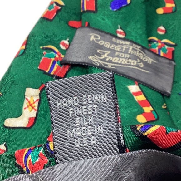 Robert Talbots Holiday Green Tie with Stockings, Gifts & Christmas Balls - Picture 6 of 8